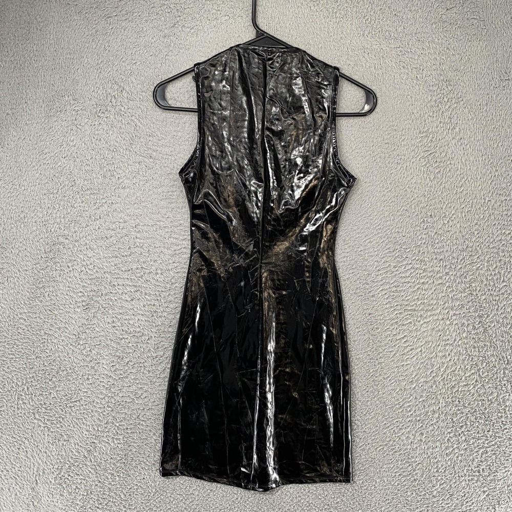 Patrice Catanzaro Dress Womens XS Black Wet Look Zip Front Bodycon Rave Sexy - Picture 11 of 14